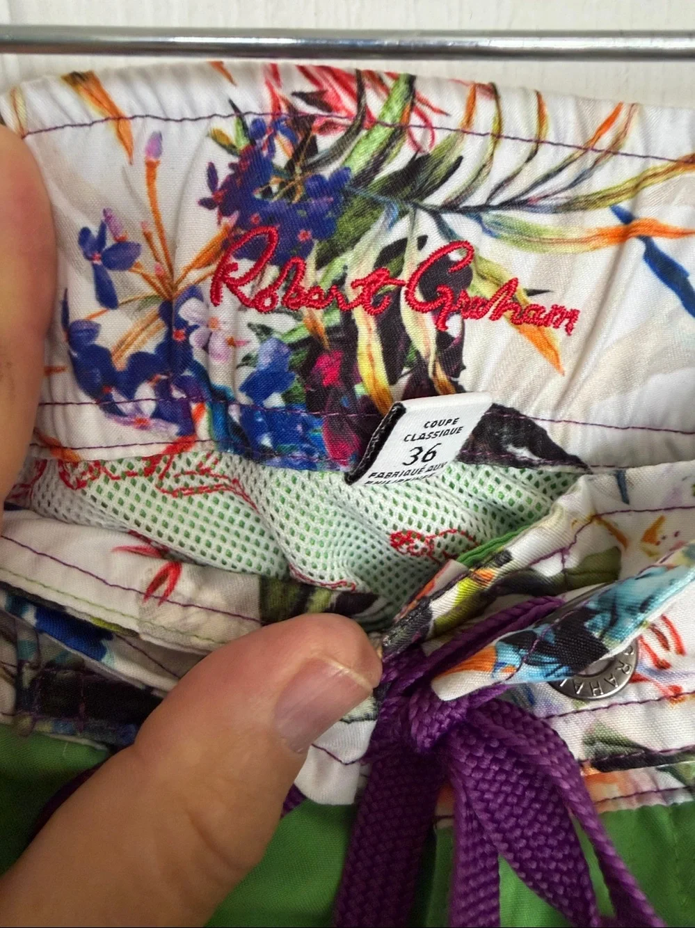 Robert Graham - Green Swim Board Floral Waistband and Side Banding!
